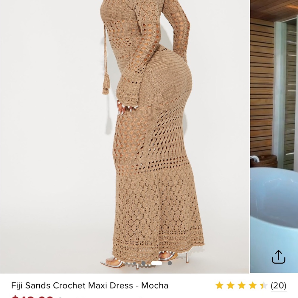 24 hr sale NWT Fashion Nova Tan Crochet Swim Coverup - Picture 4 of 4